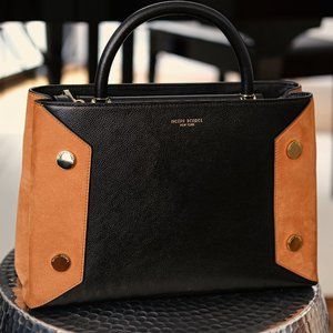 Henri Bendel Black Leather & Cognac Nubuck Suede Handbag | Medium EUC